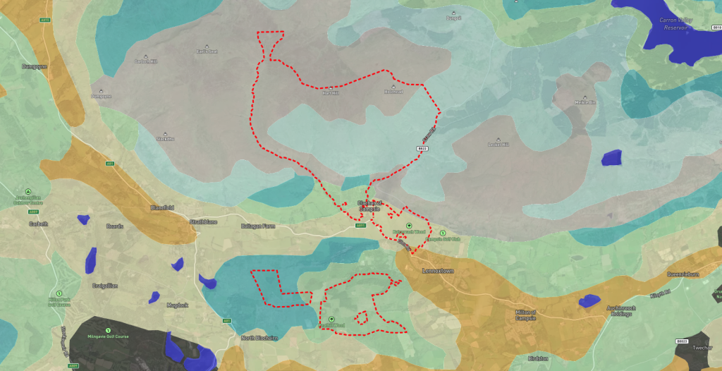 Aerial image of James Hutton Land Capability for Forestry (250k) on an area of land