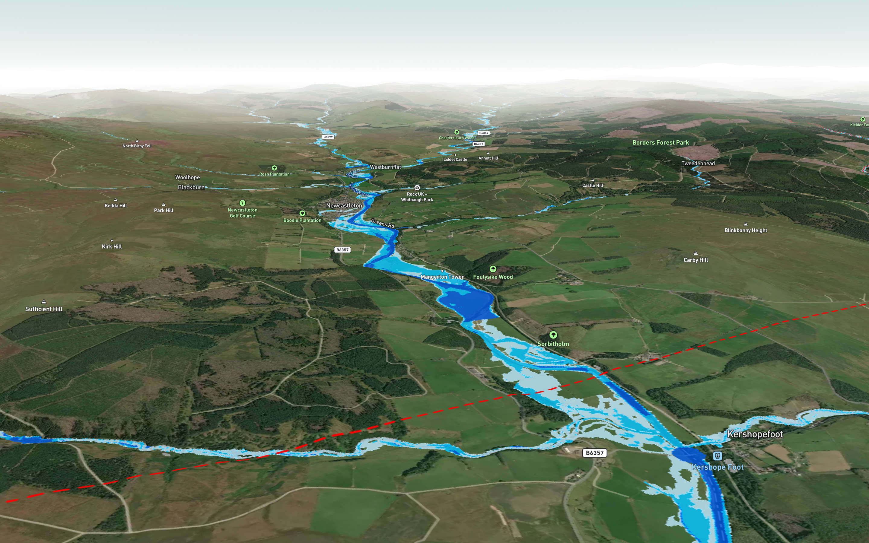 ‘SEPA High Flood Risk from Rivers’ on the Rethink Platform over a section of the Newcastleton catchment area.
